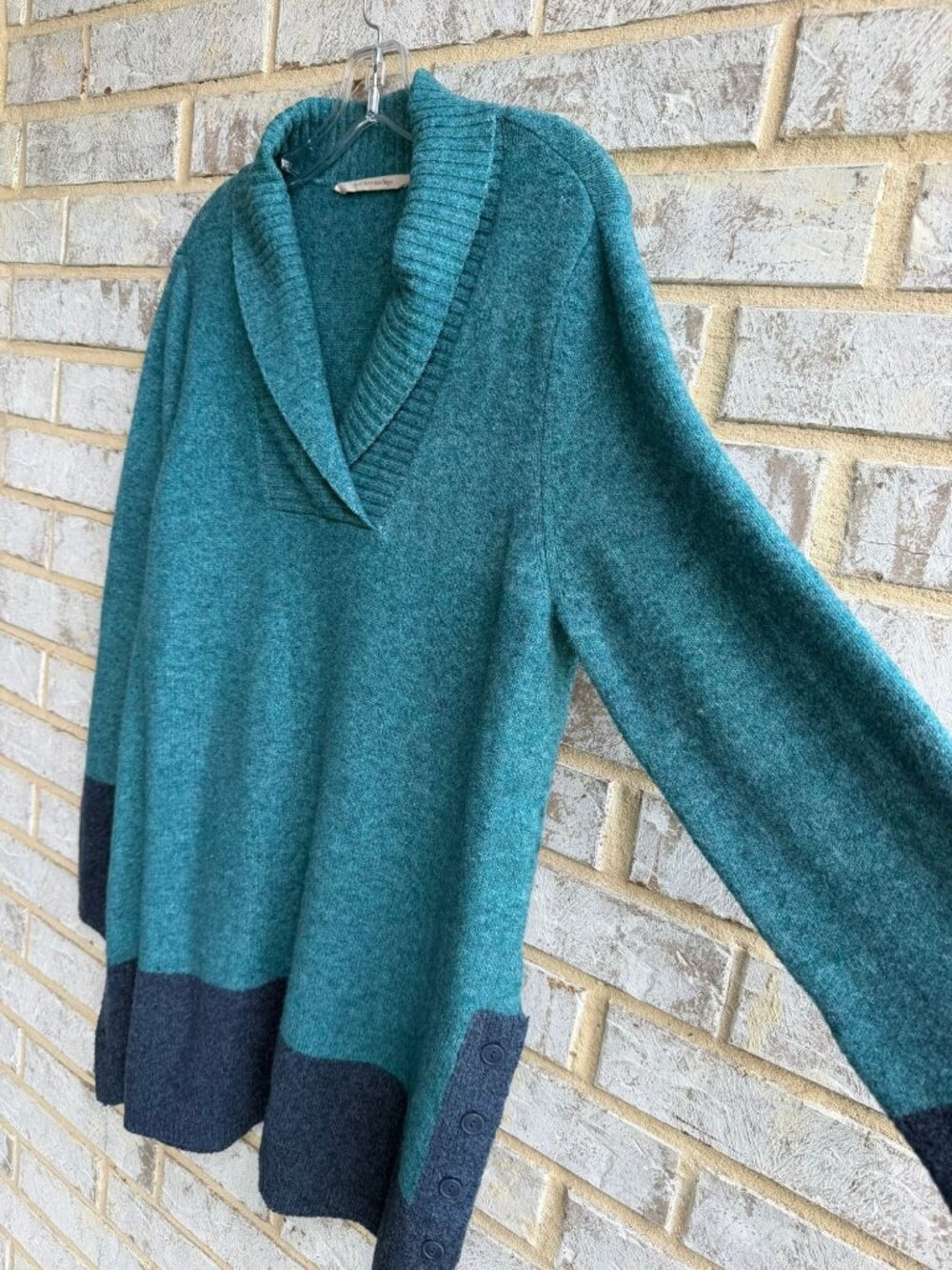 Soft Surroundings Long Sleeve Shawl Neck Teal Blue Pullover Tunic Sweater Size M - Picture 6 of 8